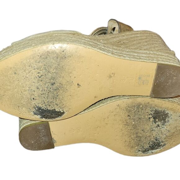 COACH LEAH Wedge Platform Open Toe Gold Tan Monogram High Heel Sandal 8.5 - Picture 8 of 11